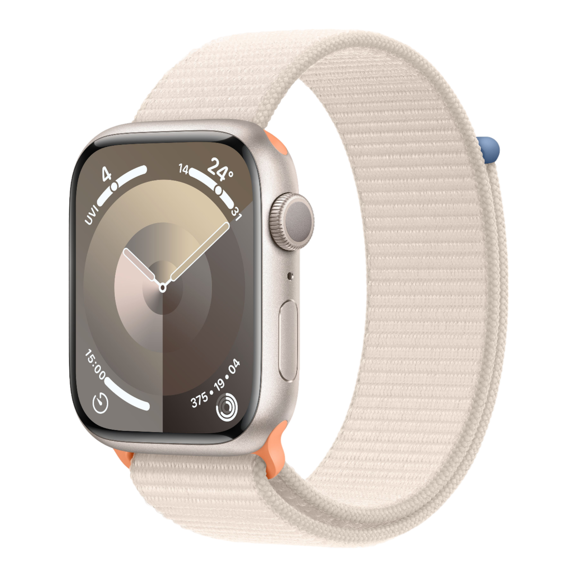 Apple Watch Series 9 GPS, 45mm Starlight Aluminum Case with Starlight Sport Loop - alAsil
